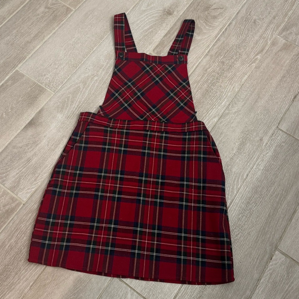 Red plaid jumper dress